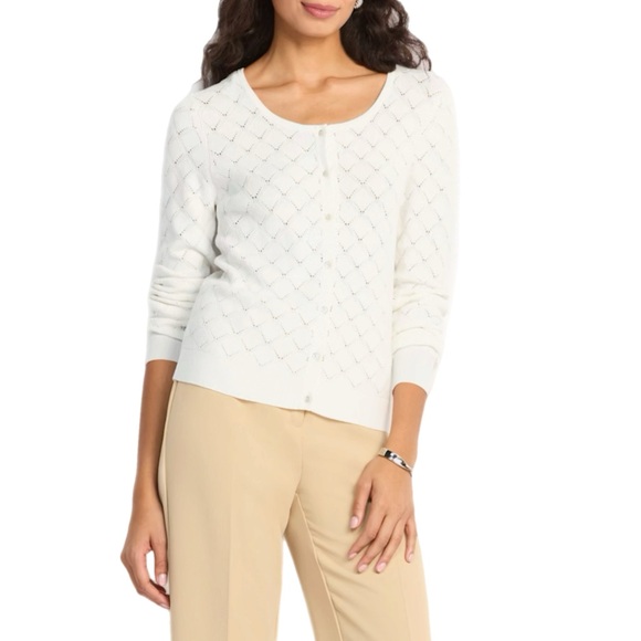 Lety & Me Sweaters - LETY & ME • NWOT Jackey Button Front Pointelle Cardigan • Large • Off-White